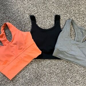 Set of Three Sports Bras - Orange, Black, Gray
